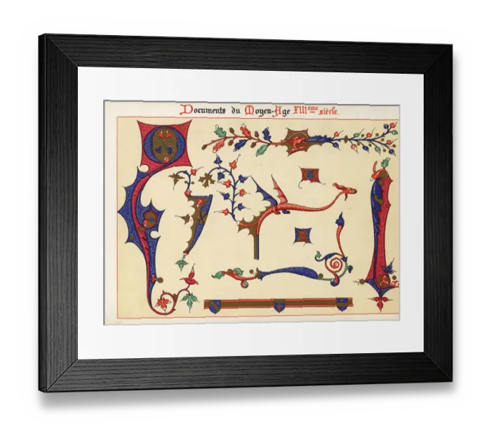 Framed Print : Decorative initial letters and borders from a 13th century illum Framed Print : Decorative initial letters and borders from a 13th century illum