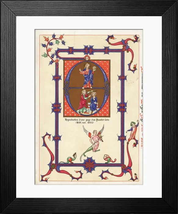 Framed Print : Reproduction of a page from a 13th century illuminaed Latin psal