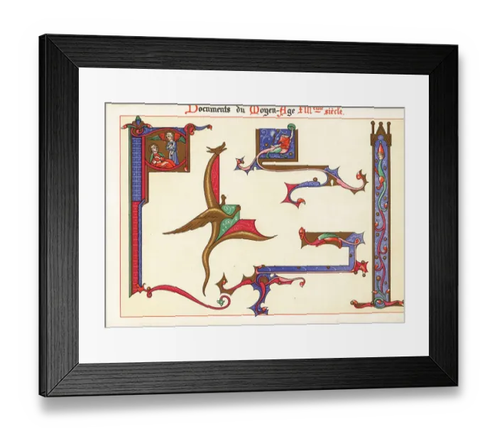 Framed Print : Decorative initial letters and borders from a 13th century illum Framed Print : Decorative initial letters and borders from a 13th century illum