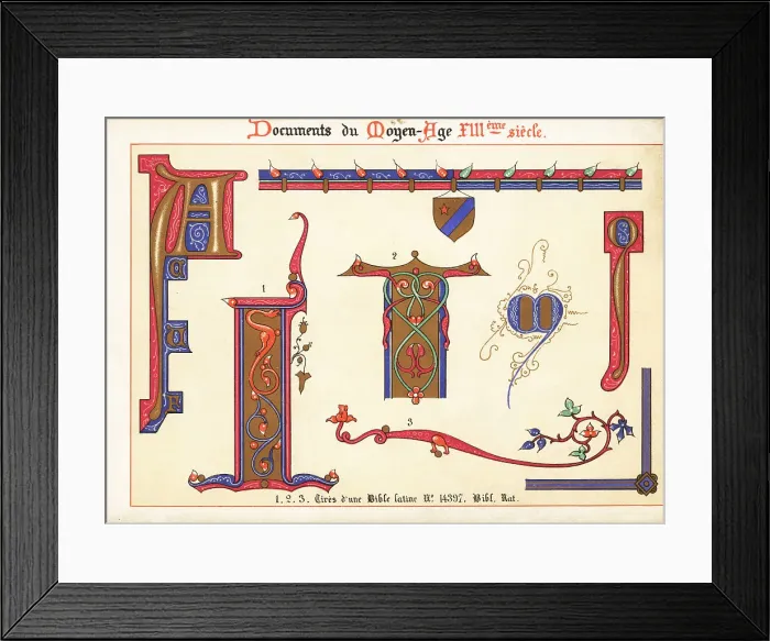 Framed Print : Initial A, border and other elements with coat of arms from a 13 Framed Print : Initial A, border and other elements with coat of arms from a 13