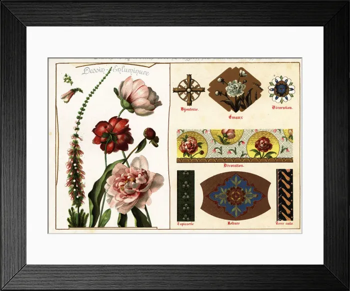 Framed Print : Images of peony and heather from manuscripts and their applicati Framed Print : Images of peony and heather from manuscripts and their applicati