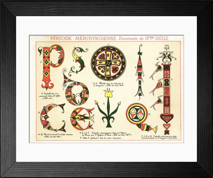 Framed Print : Initial letters and fleurons from documents of the Merovingian d Framed Print : Initial letters and fleurons from documents of the Merovingian d