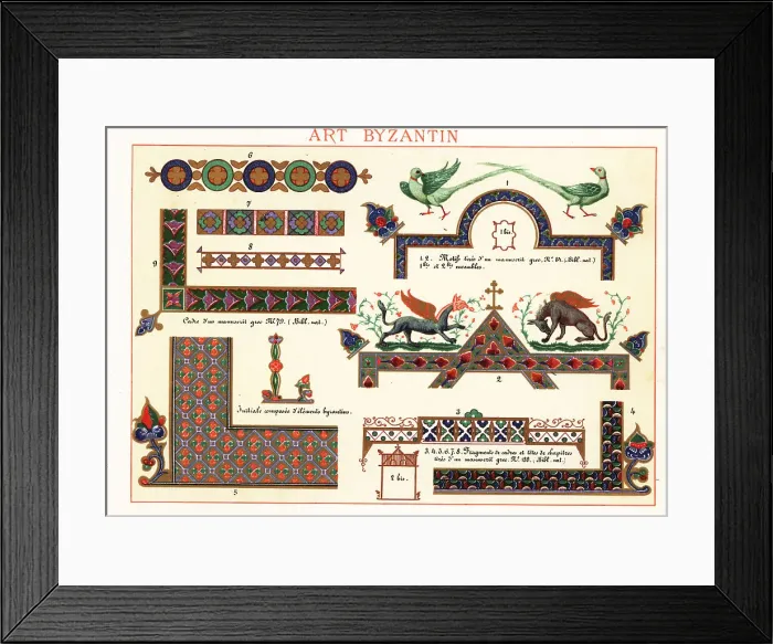 Framed Print : Initials, frames, motifs and chimera from Byzantine art, 10th ce Framed Print : Initials, frames, motifs and chimera from Byzantine art, 10th ce