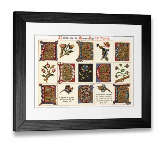 Framed Print : Alphabet and fleurons taken from 15th century illuminated manusc Framed Print : Alphabet and fleurons taken from 15th century illuminated manusc