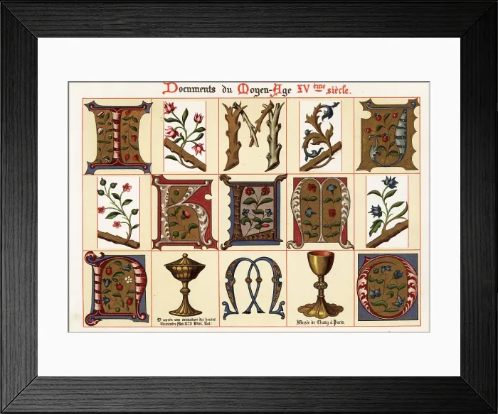 Framed Print : Alphabet and fleurons taken from 15th century illuminated manusc Framed Print : Alphabet and fleurons taken from 15th century illuminated manusc