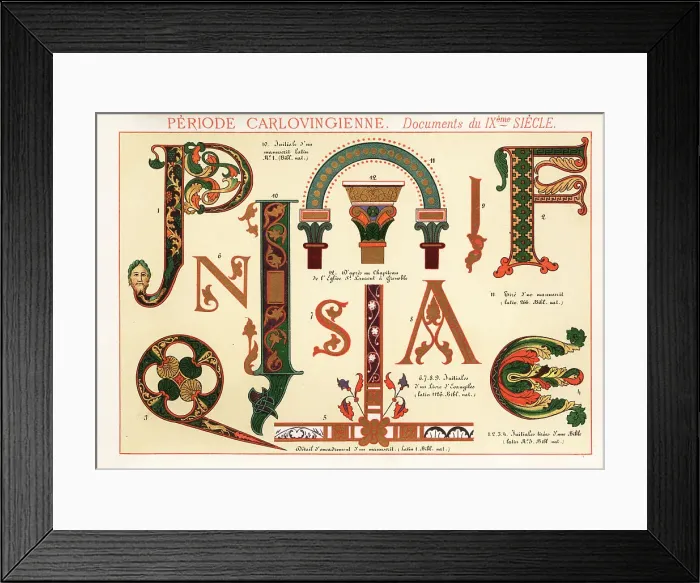 Framed Print : Initial letters, borders, frames and capitals from documents of Framed Print : Initial letters, borders, frames and capitals from documents of