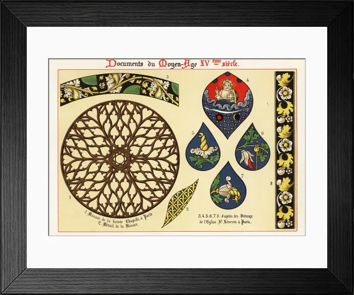 Framed Print : Rosette window and stained glass windows, 15th century Framed Print : Rosette window and stained glass windows, 15th century