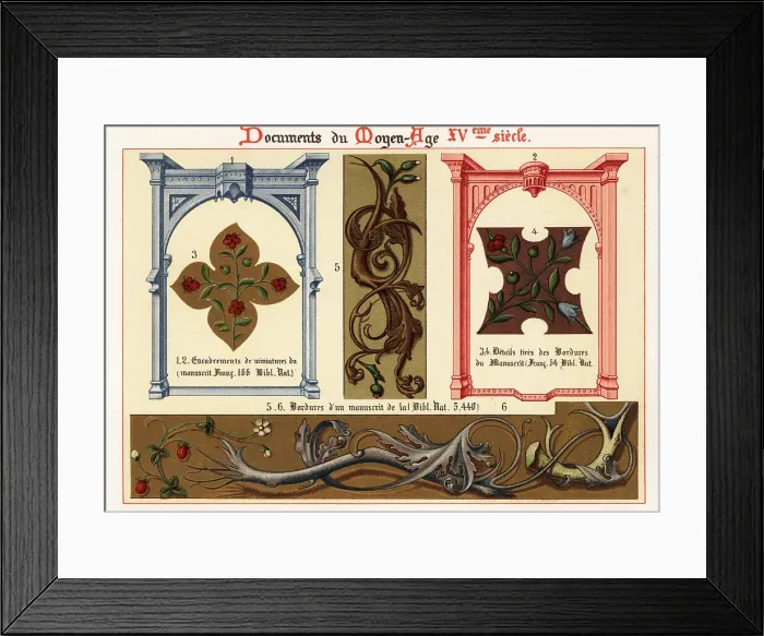 Framed Print : Frames, elements and borders from 15th century illuminated manus Framed Print : Frames, elements and borders from 15th century illuminated manus