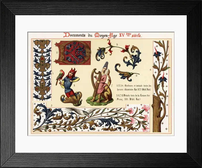 Framed Print : Letters and figures from Heures de Charles d'Angoulême Framed Print : Letters and figures from Heures de Charles d'Angoulême
