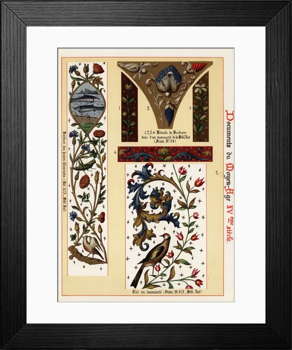 Framed Print : Borders from an illuminated book of hours and manuscripts, 15th Framed Print : Borders from an illuminated book of hours and manuscripts, 15th