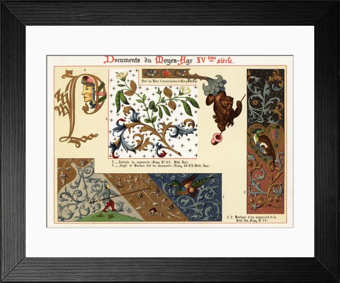 Framed Print : Initials, borders, and design elements from illuminated manuscri Framed Print : Initials, borders, and design elements from illuminated manuscri
