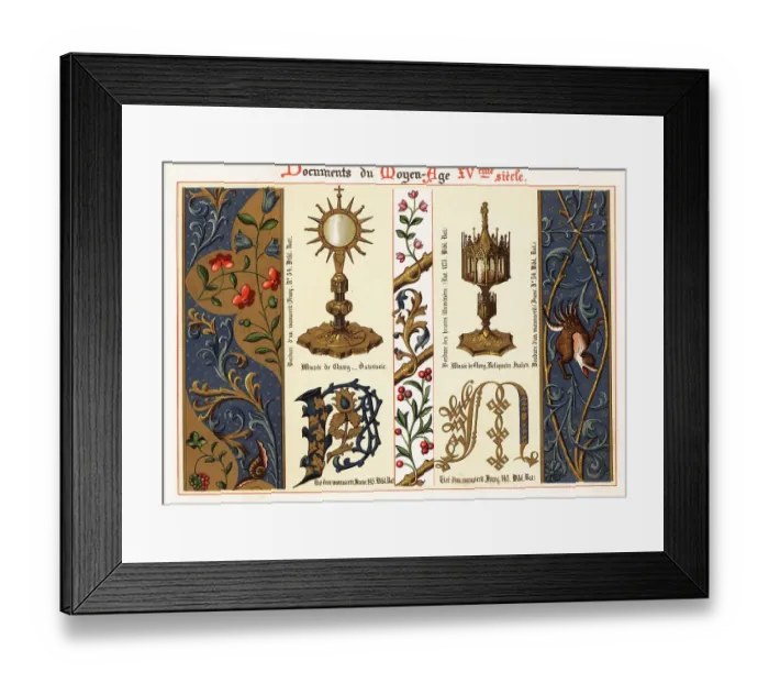Framed Print : Monstrance, Italian reliquary, and borders from illuminated manu Framed Print : Monstrance, Italian reliquary, and borders from illuminated manu