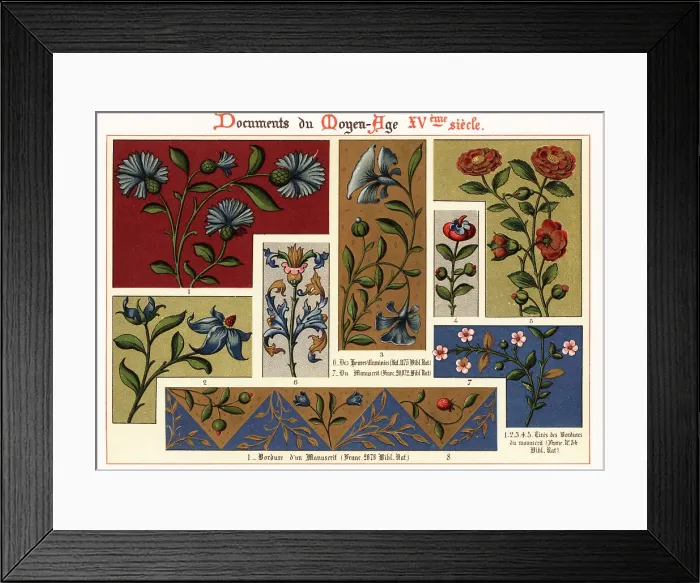 Framed Print : Decorative floral borders from 15th century illuminated manuscri Framed Print : Decorative floral borders from 15th century illuminated manuscri