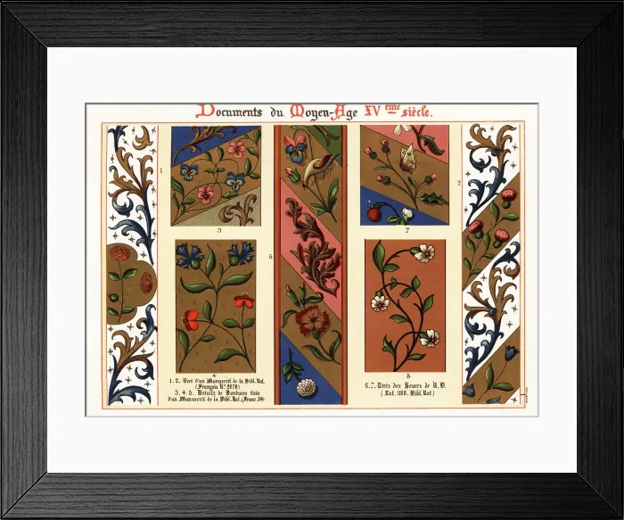 Framed Print : Decorative floral borders from 15th century illuminated manuscri Framed Print : Decorative floral borders from 15th century illuminated manuscri