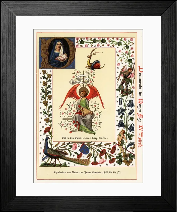 Framed Print : Angel with dulcimer and border from Books of Hours, 15th century Framed Print : Angel with dulcimer and border from Books of Hours, 15th century