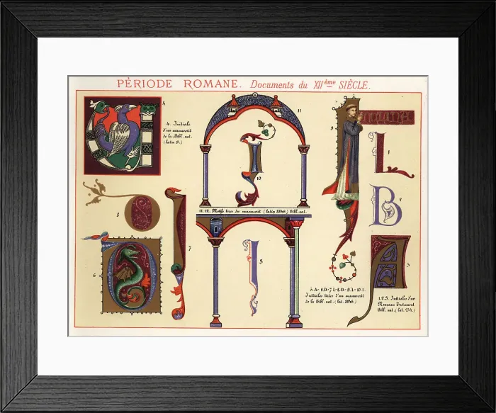 Framed Print : Initials, design elements and frames from documents of the Roman Framed Print : Initials, design elements and frames from documents of the Roman