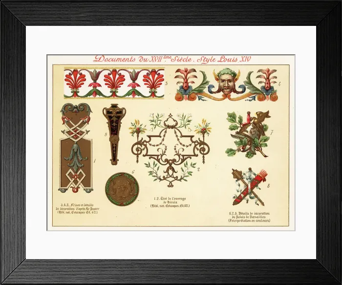 Framed Print : Design elements from the rococo era of Louis XIV, 17th century Framed Print : Design elements from the rococo era of Louis XIV, 17th century