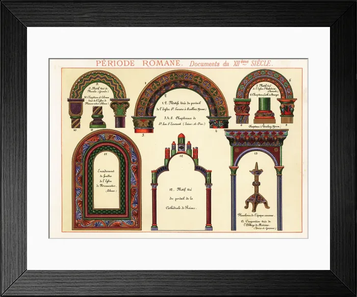 Framed Print : Motifs, capitals and design elements from churches of the Roman