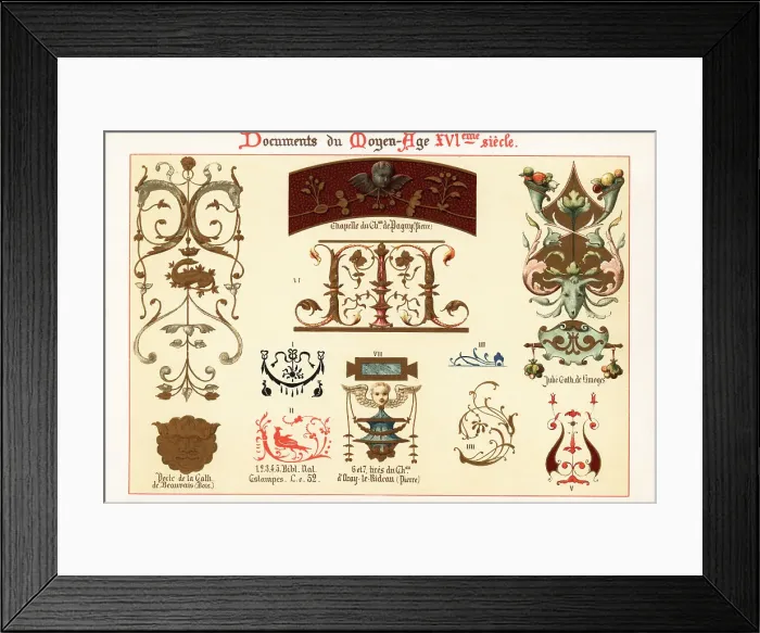 Framed Print : Design elements from architecture and manuscripts of the 16th ce Framed Print : Design elements from architecture and manuscripts of the 16th ce
