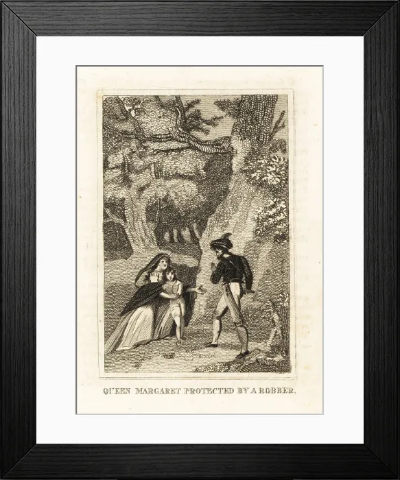 Framed Print : Margaret of Anjou asking for protection from a bandit, 1464 Framed Print : Margaret of Anjou asking for protection from a bandit, 1464