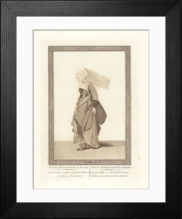 Framed Print : Costume of a young woman of Basel, 16th century Framed Print : Costume of a young woman of Basel, 16th century