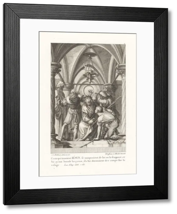Framed Print : Blindfolded Jesus Christ is mocked and beaten by his guards Framed Print : Blindfolded Jesus Christ is mocked and beaten by his guards