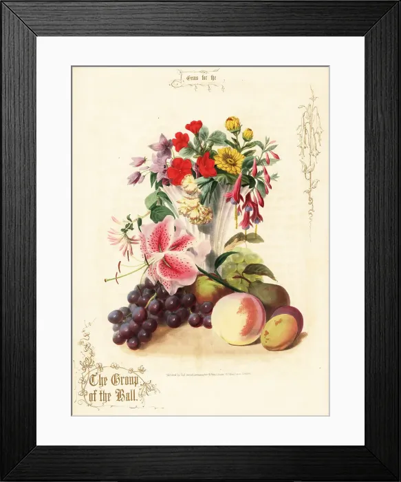 Framed Print : Bouquet of flowers and fruit