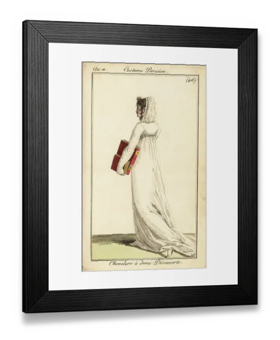 Framed Print : Woman in white dress with veil over half her hair, Paris, 1802 Framed Print : Woman in white dress with veil over half her hair, Paris, 1802