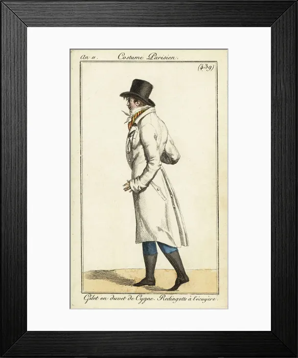 Framed Print : Young dandy in horse-rider's coat, swan down waistcoat, 1803 Framed Print : Young dandy in horse-rider's coat, swan down waistcoat, 1803