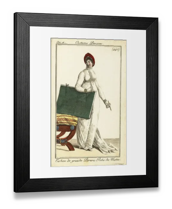 Framed Print : Fashionable woman with art portfolio and pen, Paris, 1803 Framed Print : Fashionable woman with art portfolio and pen, Paris, 1803