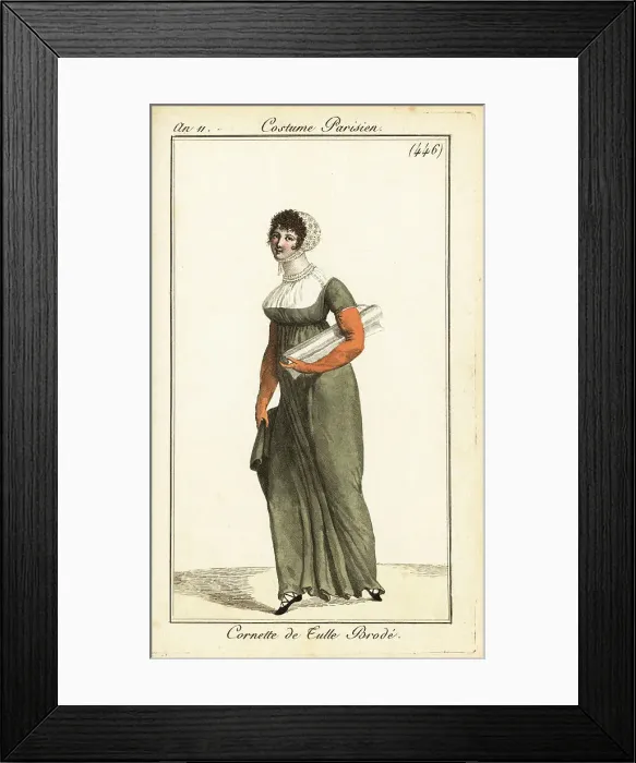 Framed Print : Fabric shop girl in cornette cap, Paris, 1803 Framed Print : Fabric shop girl in cornette cap, Paris, 1803