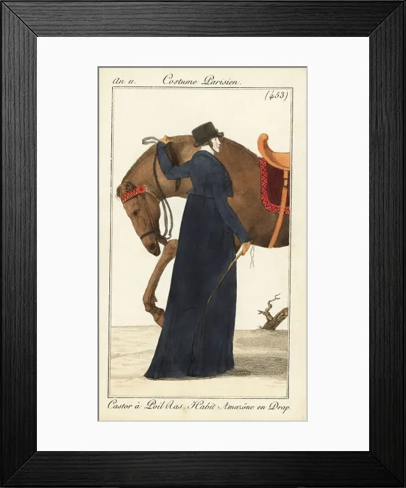 Framed Print : Woman rider or Amazone with her horse, Paris, 1803 Framed Print : Woman rider or Amazone with her horse, Paris, 1803