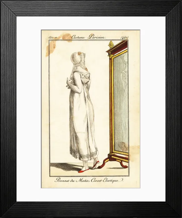 Framed Print : Merveilleuse in front of a mirror, Paris, 1803 Framed Print : Merveilleuse in front of a mirror, Paris, 1803