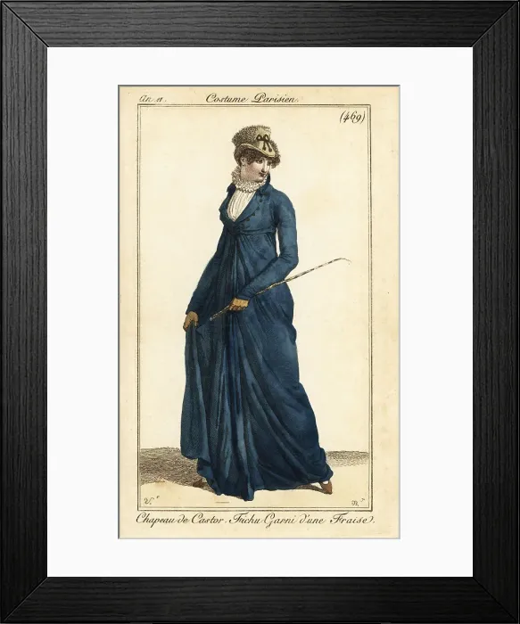 Framed Print : Woman in riding outfit with beaver-skin hat, Paris, 1803 Framed Print : Woman in riding outfit with beaver-skin hat, Paris, 1803