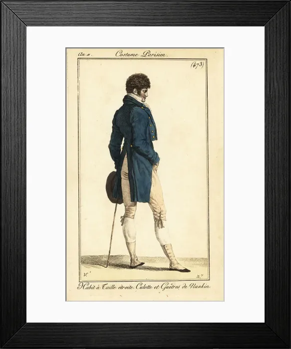 Framed Print : French dandy in tailcoat with narrow waist, Paris, 1803 Framed Print : French dandy in tailcoat with narrow waist, Paris, 1803