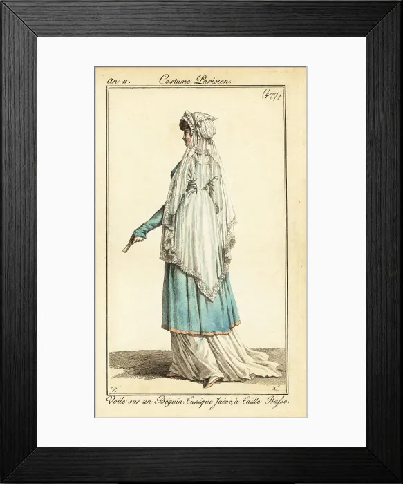 Framed Print : Woman in formal costume with long veil on a wimple, Paris, 1803 Framed Print : Woman in formal costume with long veil on a wimple, Paris, 1803