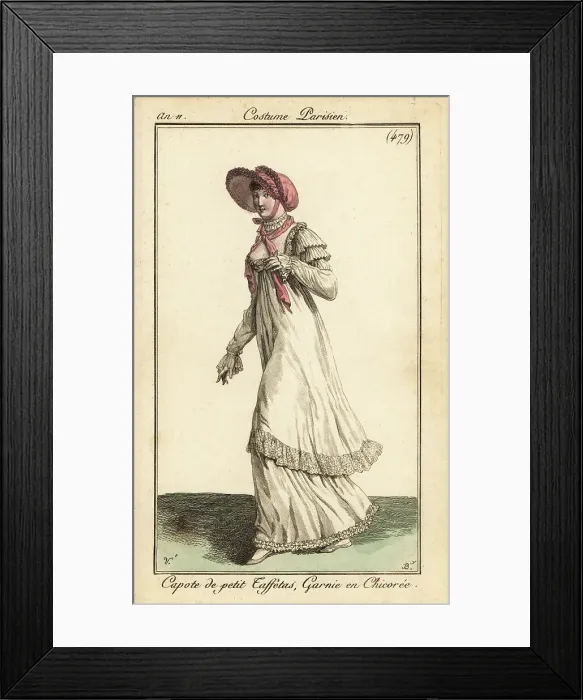 Framed Print : Woman in walking dress trimmed with lace, Paris, 1803 Framed Print : Woman in walking dress trimmed with lace, Paris, 1803