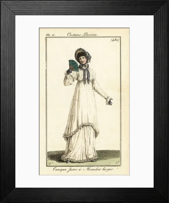 Framed Print : Woman in morning dress with calf-length tunic, Paris, 1803 Framed Print : Woman in morning dress with calf-length tunic, Paris, 1803