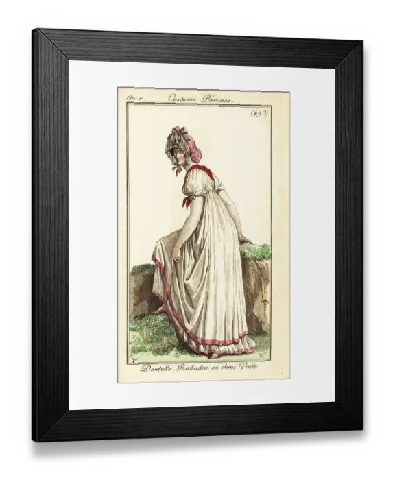 Framed Print : Woman in white dress with pink border, 1803 Framed Print : Woman in white dress with pink border, 1803
