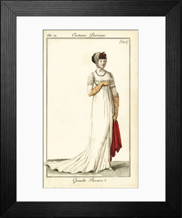 Framed Print : Woman in formal wear drawn at the Opera, Paris, 1803 Framed Print : Woman in formal wear drawn at the Opera, Paris, 1803