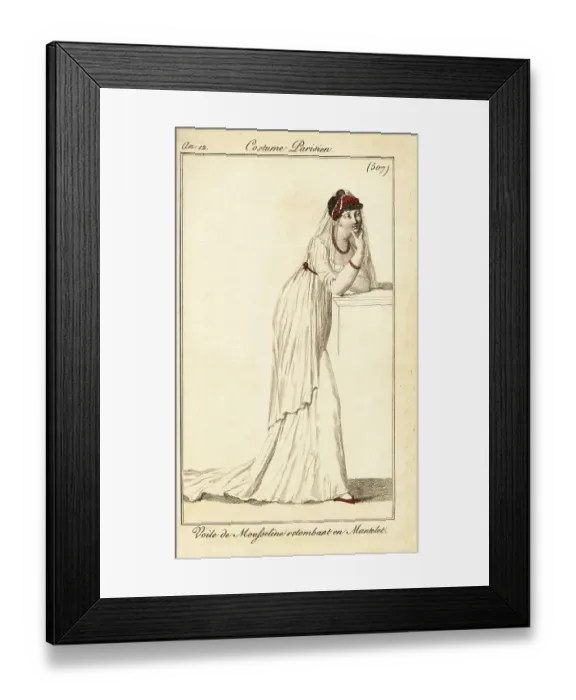 Framed Print : Fashionable woman in a muslin veil, Paris, 1803. V Framed Print : Fashionable woman in a muslin veil, Paris, 1803. V