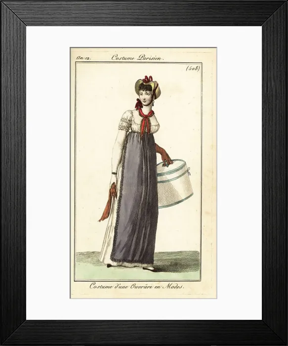 Framed Print : Woman working in the fashion industry, Paris, 1803 Framed Print : Woman working in the fashion industry, Paris, 1803