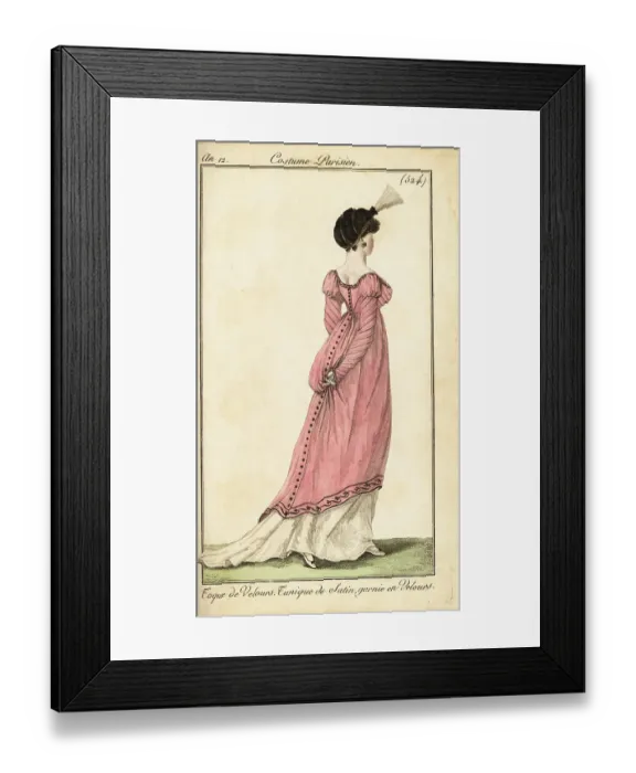 Framed Print : Woman in satin tunic dress and velvet toque, Paris, 1804 Framed Print : Woman in satin tunic dress and velvet toque, Paris, 1804
