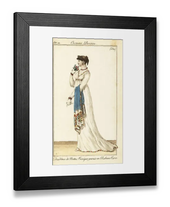 Framed Print : Woman in low-cut gown with Turkish ribbons, Paris, 1804 Framed Print : Woman in low-cut gown with Turkish ribbons, Paris, 1804