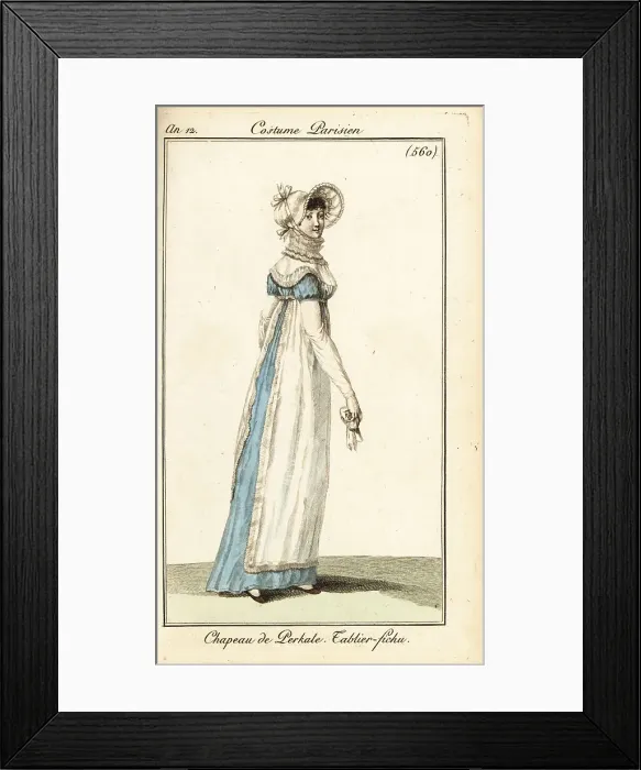 Framed Print : Woman in cotton percale hat, apron dress, Paris, 1804 Framed Print : Woman in cotton percale hat, apron dress, Paris, 1804