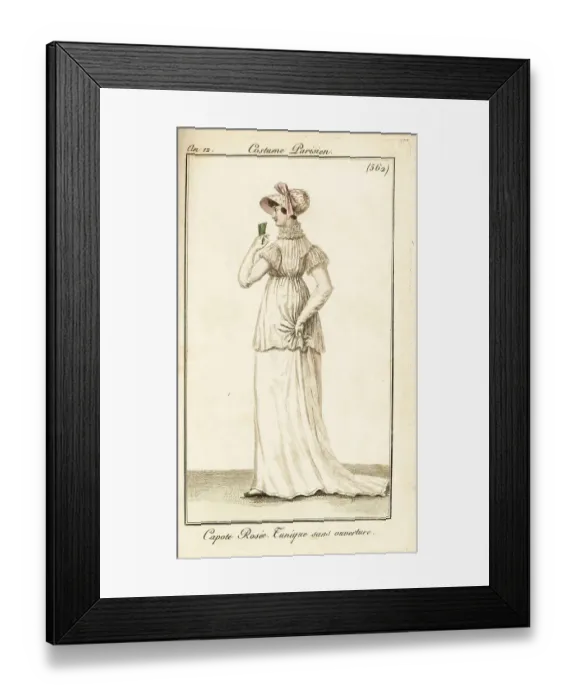 Framed Print : Woman in hooded cap, white muslin dress, Paris, 1804 Framed Print : Woman in hooded cap, white muslin dress, Paris, 1804