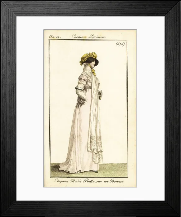 Framed Print : Fashionable woman in cloth bonnet with straw-hat peak Framed Print : Fashionable woman in cloth bonnet with straw-hat peak