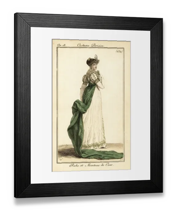 Framed Print : Woman in dress and mantle for Napoleon's court, Paris, 1804