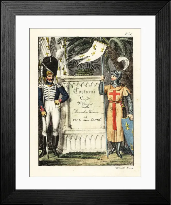 Framed Print : Title page with French crusader and Napoleonic soldier Framed Print : Title page with French crusader and Napoleonic soldier