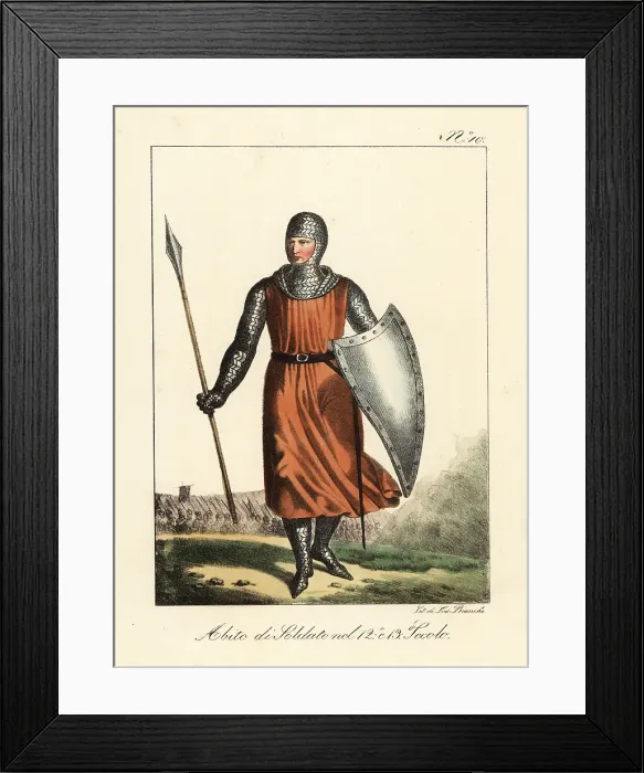 Framed Print : Costume of a French soldier, 12th and 13th century Framed Print : Costume of a French soldier, 12th and 13th century